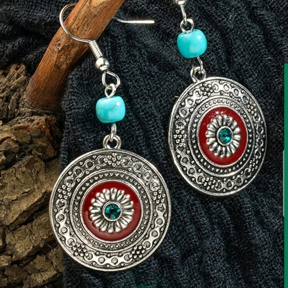 ✨3 FOR $28✨🆕 Boho Turquoise Round Drop Earrings